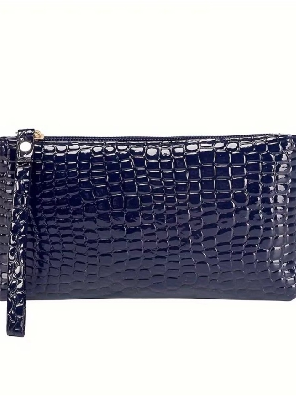 Patent Croc-Embossed Wristlet Clutch - Navy